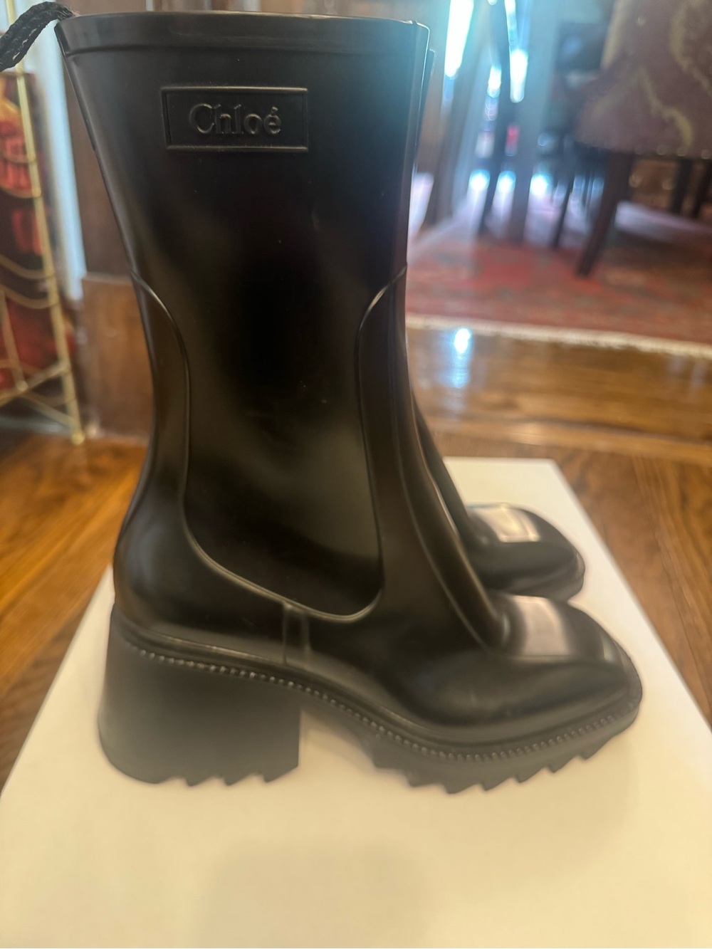 Chloé Black Chunky Lug-Heel Rain Boots